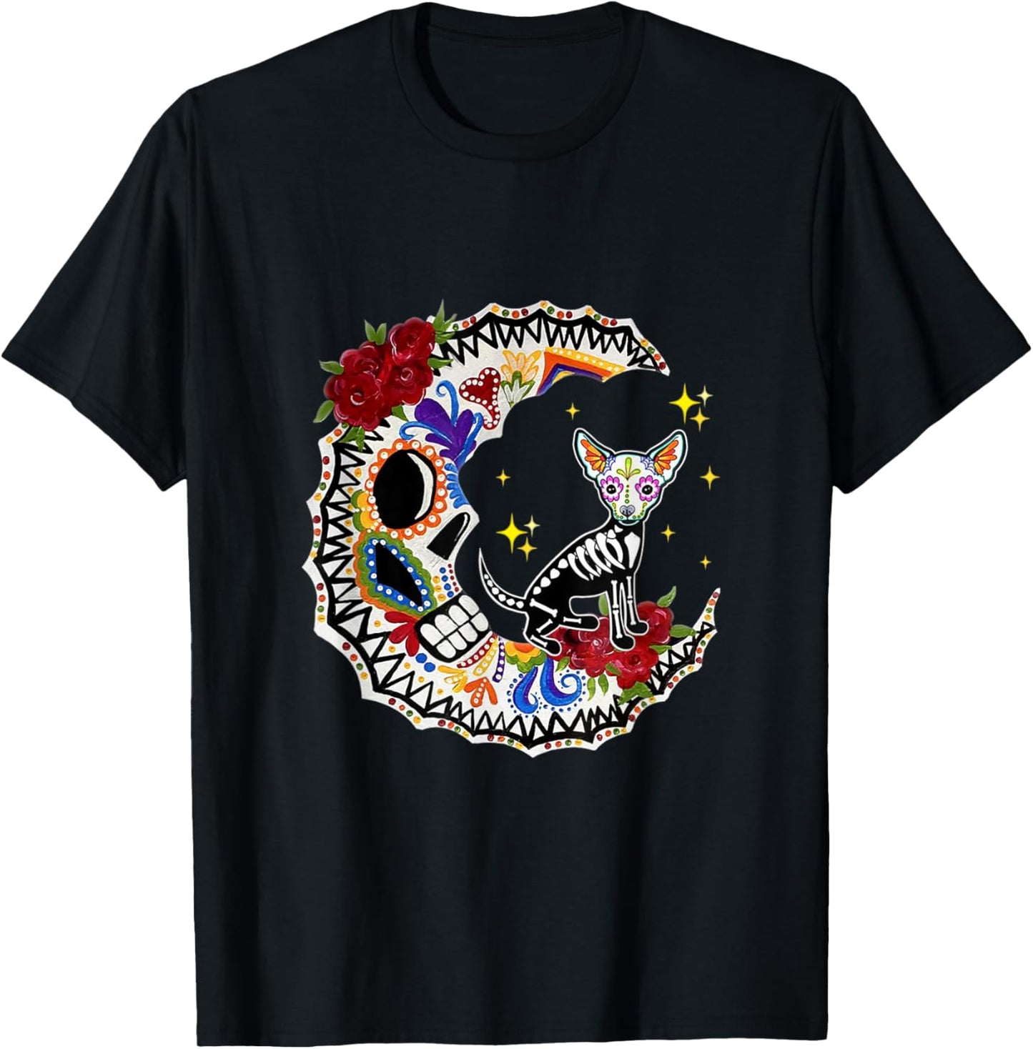 Halloween Sugar Skull Chihuahua and Moon Lover T-Shirt