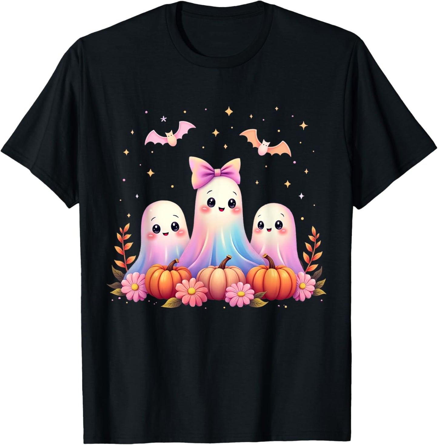 Halloween Ghost Coquette Bow Fall Pumpkin Spooky Season Girl T-Shirt
