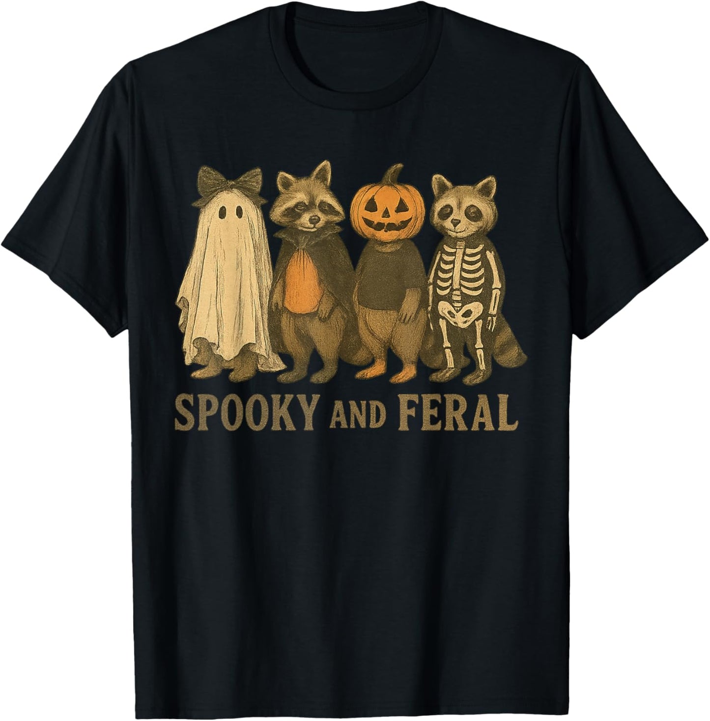 Halloween Raccoon Spooky and Feral Ghost Spooky Season T-Shirt