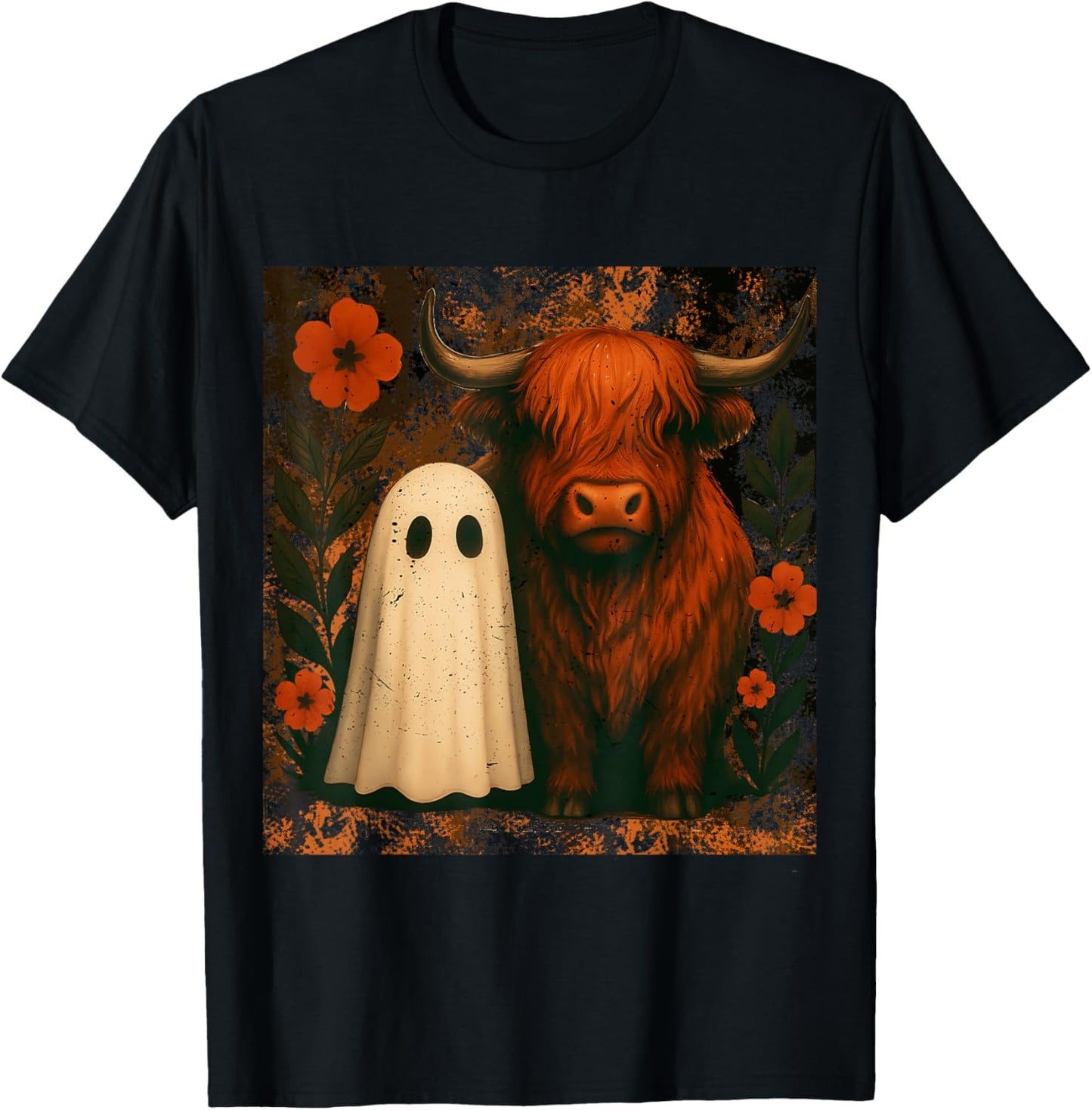 Halloween Ghost Highland Cow Pumpkin Spooky Season Men Women T-Shirt