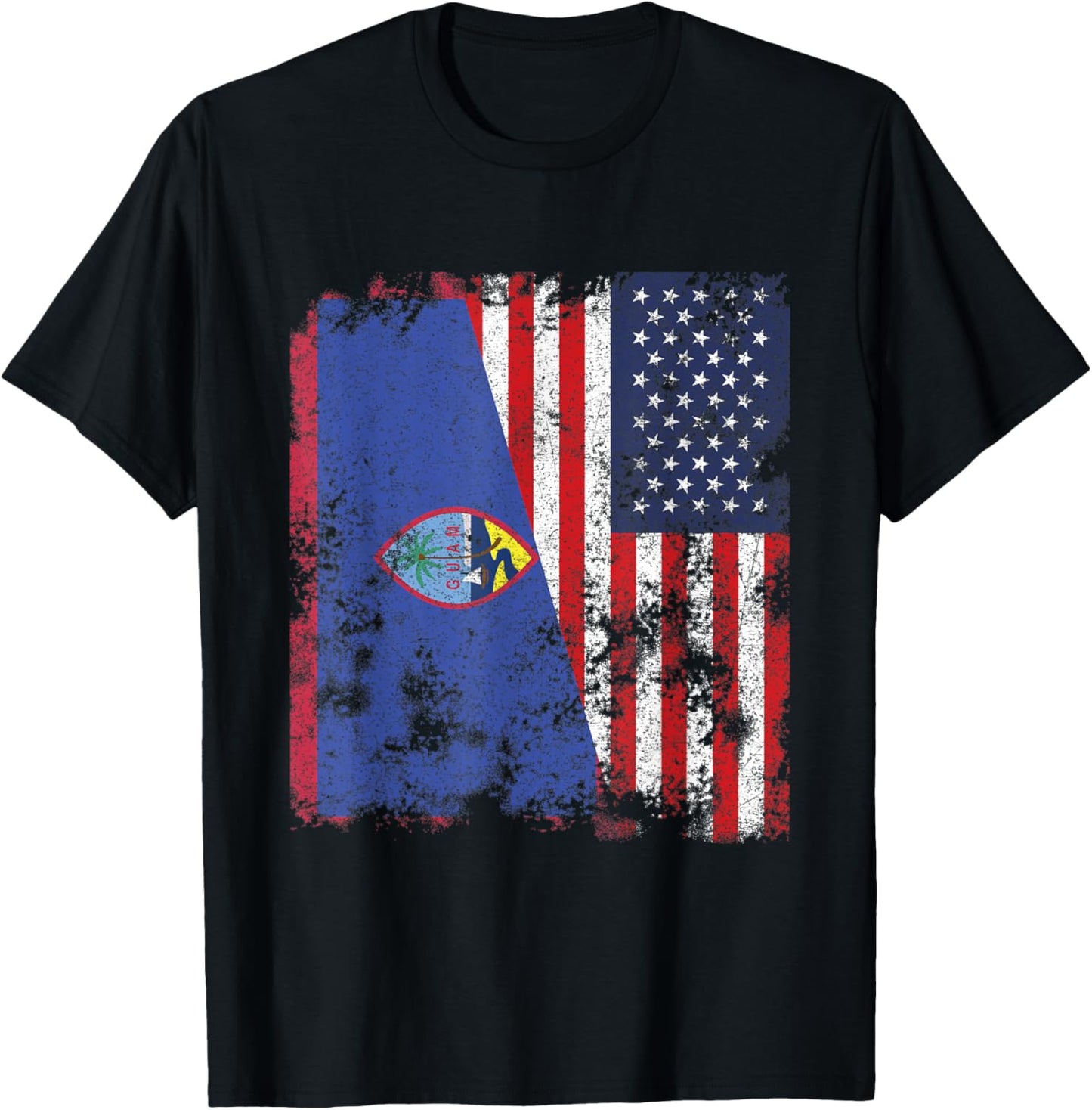 Guam USA Flag Distressed - Half American T-Shirt for Women Kids Men