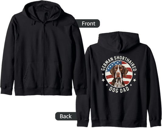 GSP Dog Gifts For Men, German Shorthaired Pointer Dog Dad Zip Hoodie