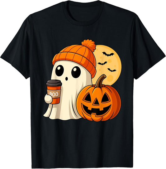 Halloween Ghost Coffee Pumpkin Spooky Season Women Kids Men T-Shirt
