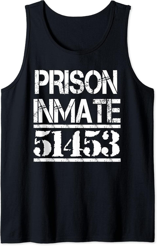 Halloween Inmate Prison Men Women Suit Lazy Costume Prisoner Tank Top