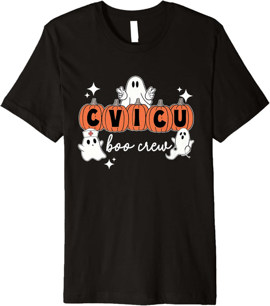 Halloween CVICU Boo Crew Pumpkin CVICU Nurse Spooky Season Premium T-Shirt