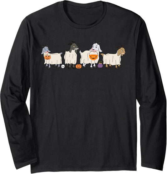 Halloween Ghost Goats Spooky Season Funny goat Long Sleeve T-Shirt