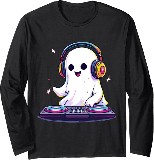 Halloween Ghost DJ EDM Music Party Spooky Season Boo Rave Long Sleeve T-Shirt