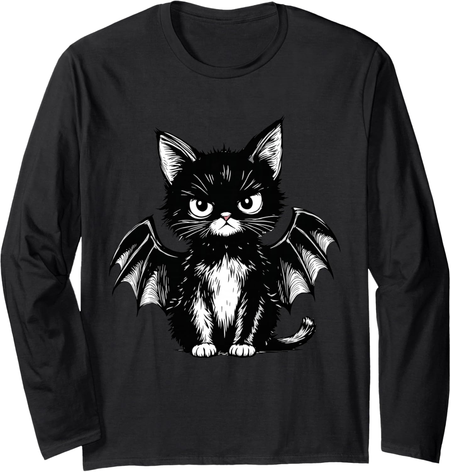 Halloween Black-Cat Bat Spooky Season Kitten Cat Lover Fall Long Sleeve T-Shirt