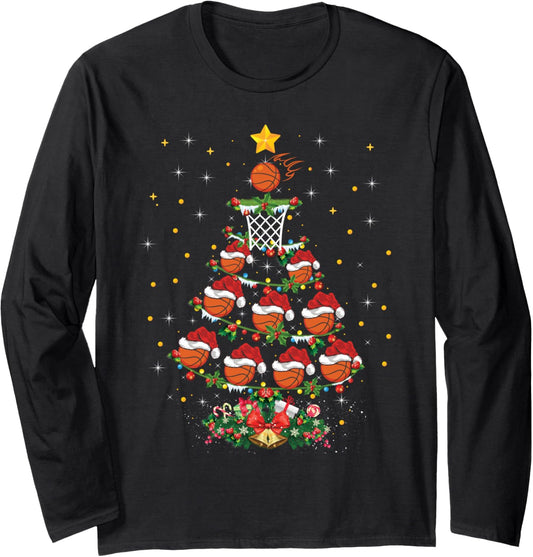 Basketball Sports Lover Xmas Gift Basketball Christmas Tree Long Sleeve T-Shirt