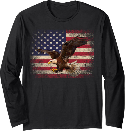 Bald Eagle 4th of July Christmas Gift American Flag Country Long Sleeve T-Shirt