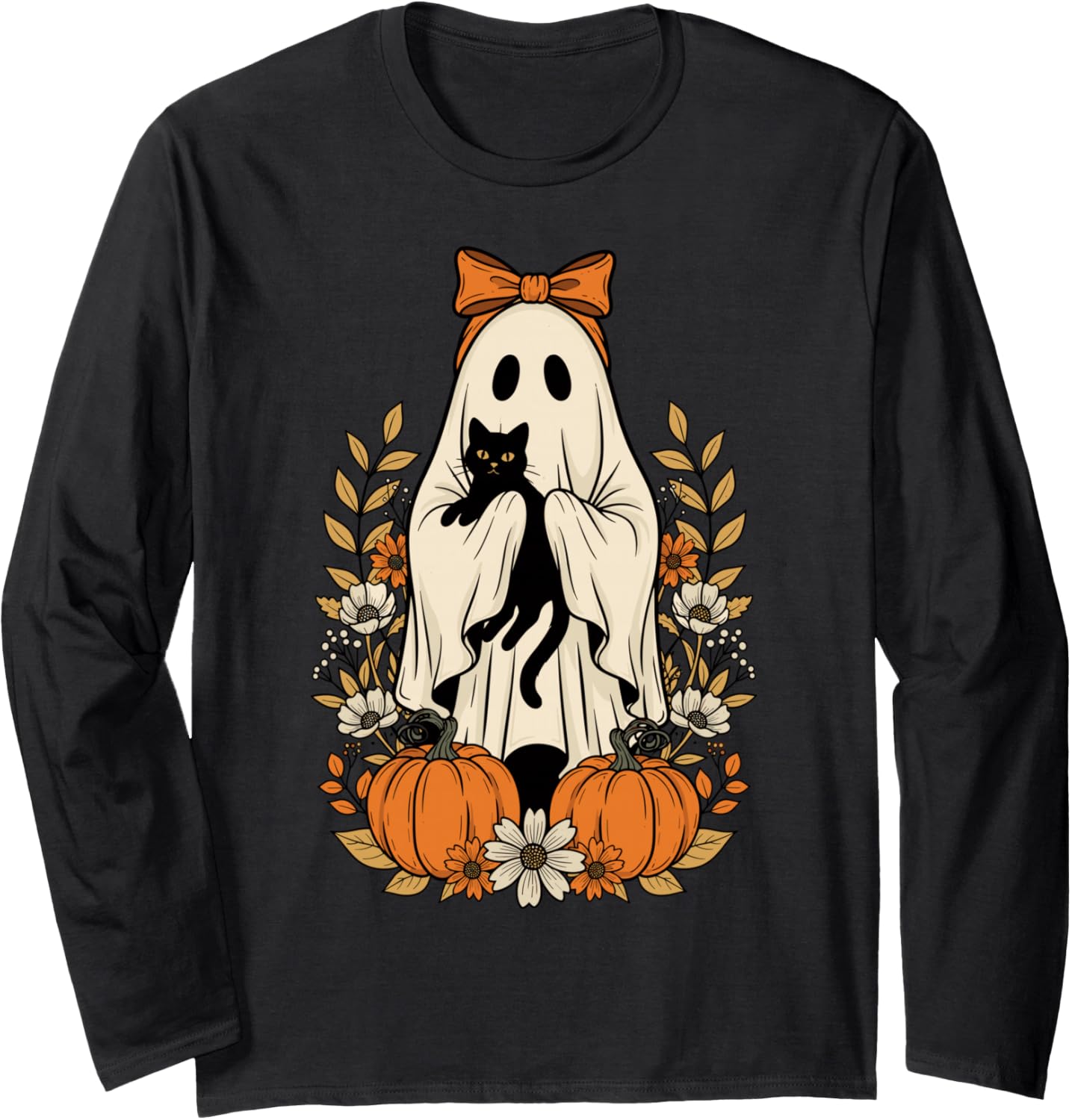 Halloween Black Cat Ghost Cute Pumpkin Spooky Long Sleeve T-Shirt