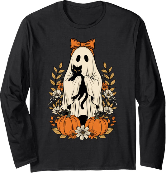 Halloween Black Cat Ghost Cute Pumpkin Spooky Long Sleeve T-Shirt