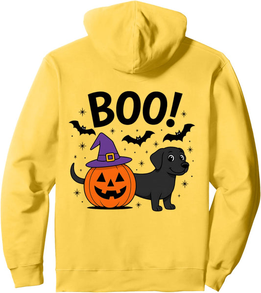 Halloween Labrador Retriever Dog with Pumpkin and Witch Hat Pullover Hoodie