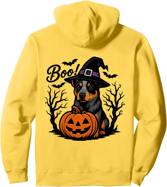 Halloween Blue Heeler Witch Hat Pumpkin Bats Spooky Season Pullover Hoodie