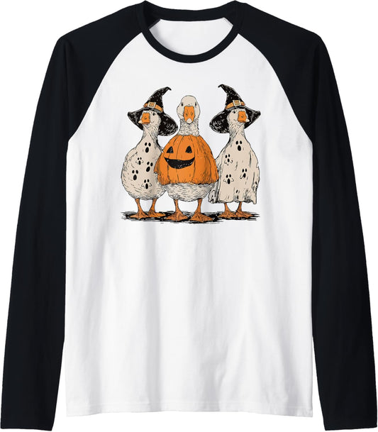 Halloween Spooky Goosey Halloween Funny Goose Witch Raglan Baseball Tee