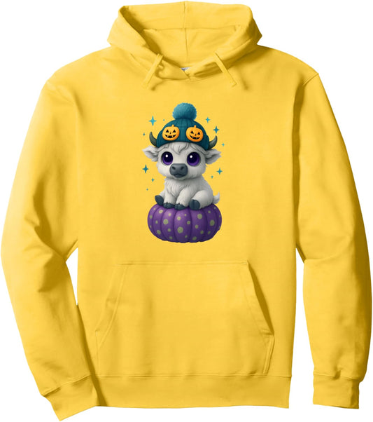 Halloween Highland Witchy Cow Spooky Season Pumpkin Pullover Hoodie