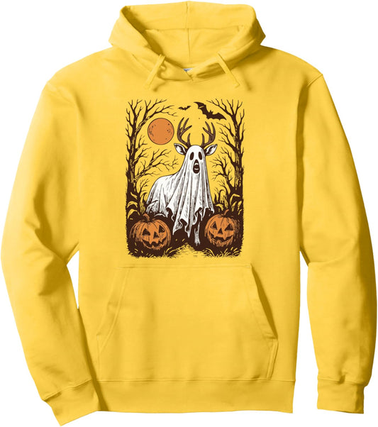 Halloween Deer In Ghost Pumpkin Deer Ghost Spooky Season Pullover Hoodie