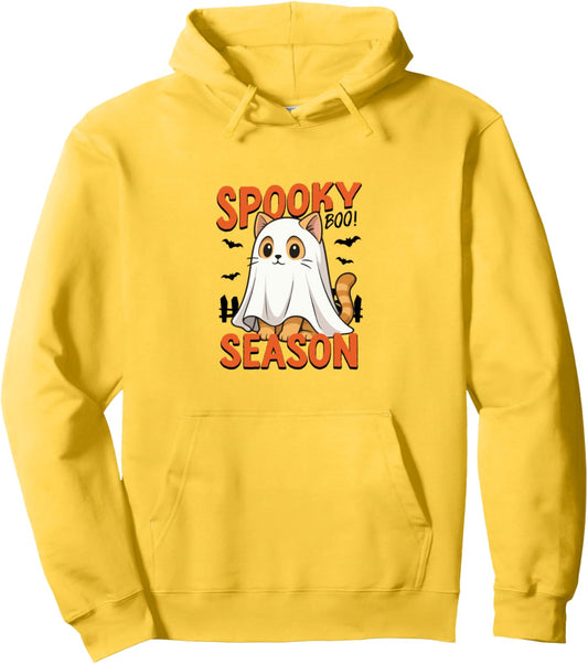 Halloween Cat Ghost Spooky Season Pullover Hoodie