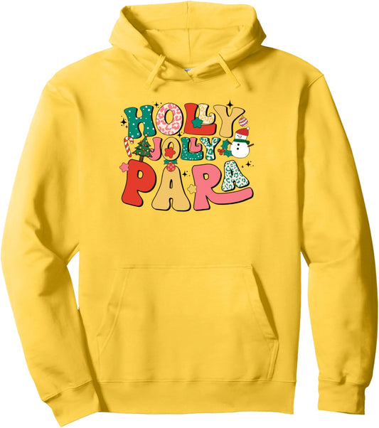 Groovy Holly Xmas Jolly Para Merry Christmas Vibes Xmas Pullover Hoodie
