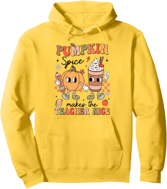 Groovy Pumpkin Spice Makes Teacher Nice Fall Thanksgiving Pullover Hoodie
