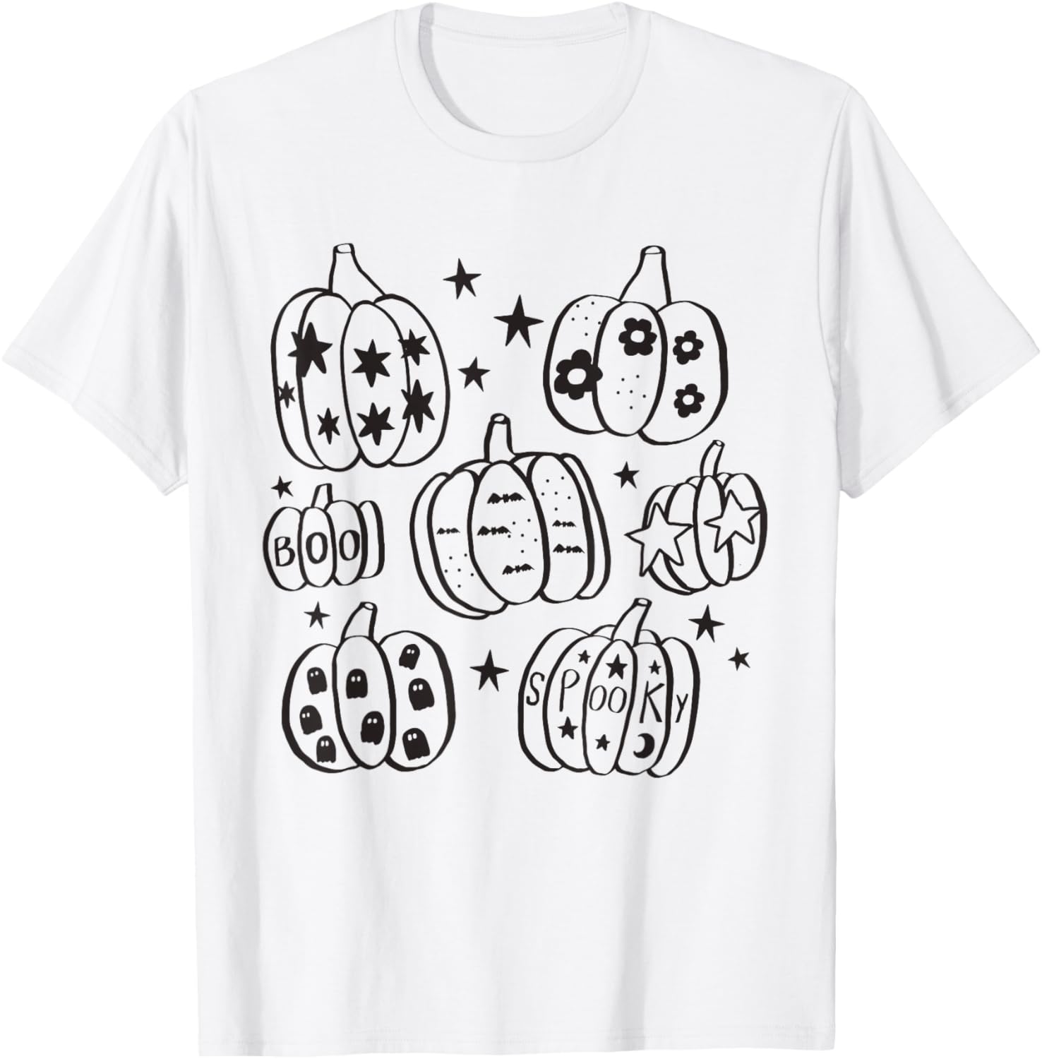 Halloween Pumpkin Star Ghost Bat Spooky Boo Cute Fall Season T-Shirt