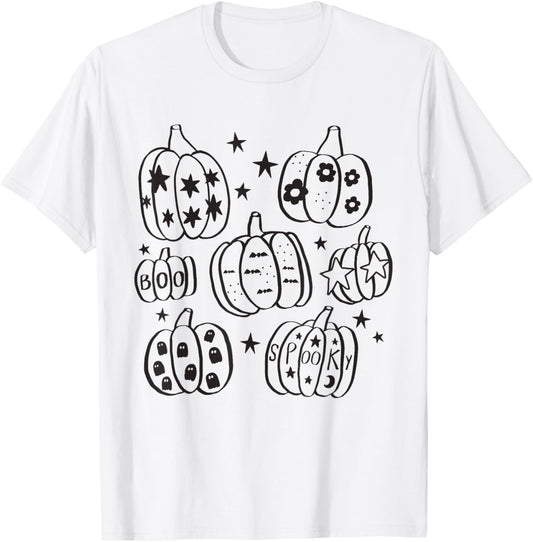 Halloween Pumpkin Star Ghost Bat Spooky Boo Cute Fall Season T-Shirt