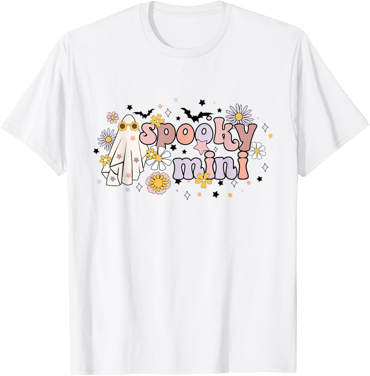 Groovy Spooky Mini Floral Ghost Halloween Season Girls Kids T-Shirt