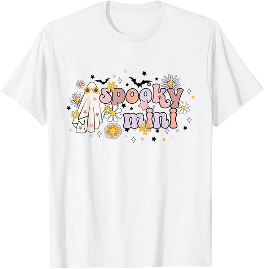 Groovy Spooky Mini Floral Ghost Halloween Season Girls Kids T-Shirt