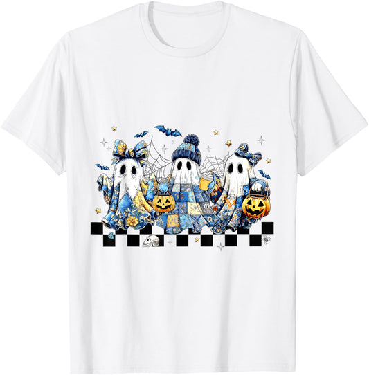 Halloween Blue Denim Ghost Pumpkin Spooky Season T-Shirt