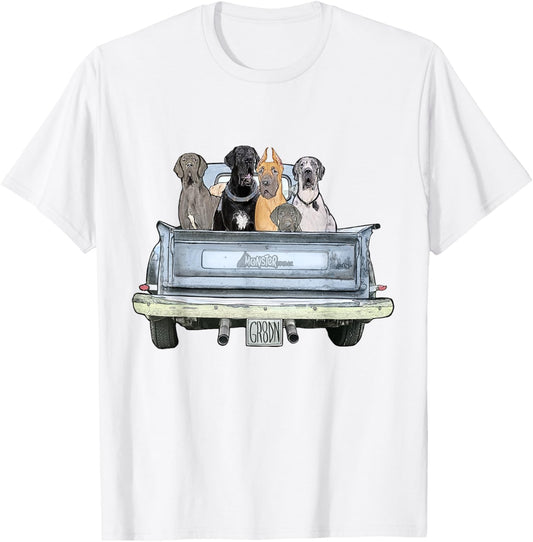 Great Danes in a Pickup Truck Top for Men - Large Dog Dad T-Shirt