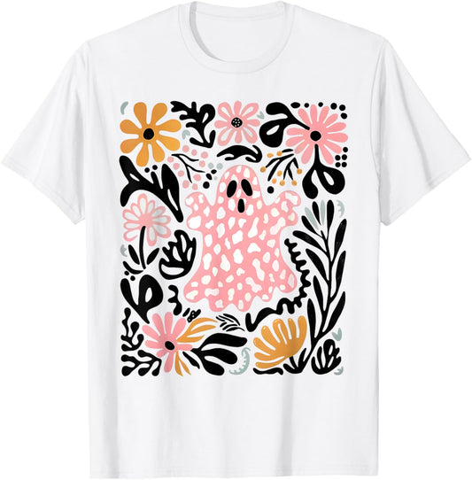 Halloween Ghost Spooky Season Retro Boho Floral Girl Women T-Shirt