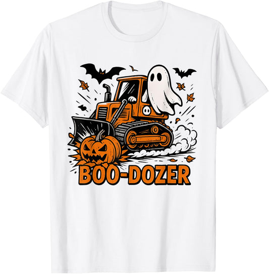 Halloween Boo Dozer Ghost Truck Pumpkin Face Spooky Season T-Shirt