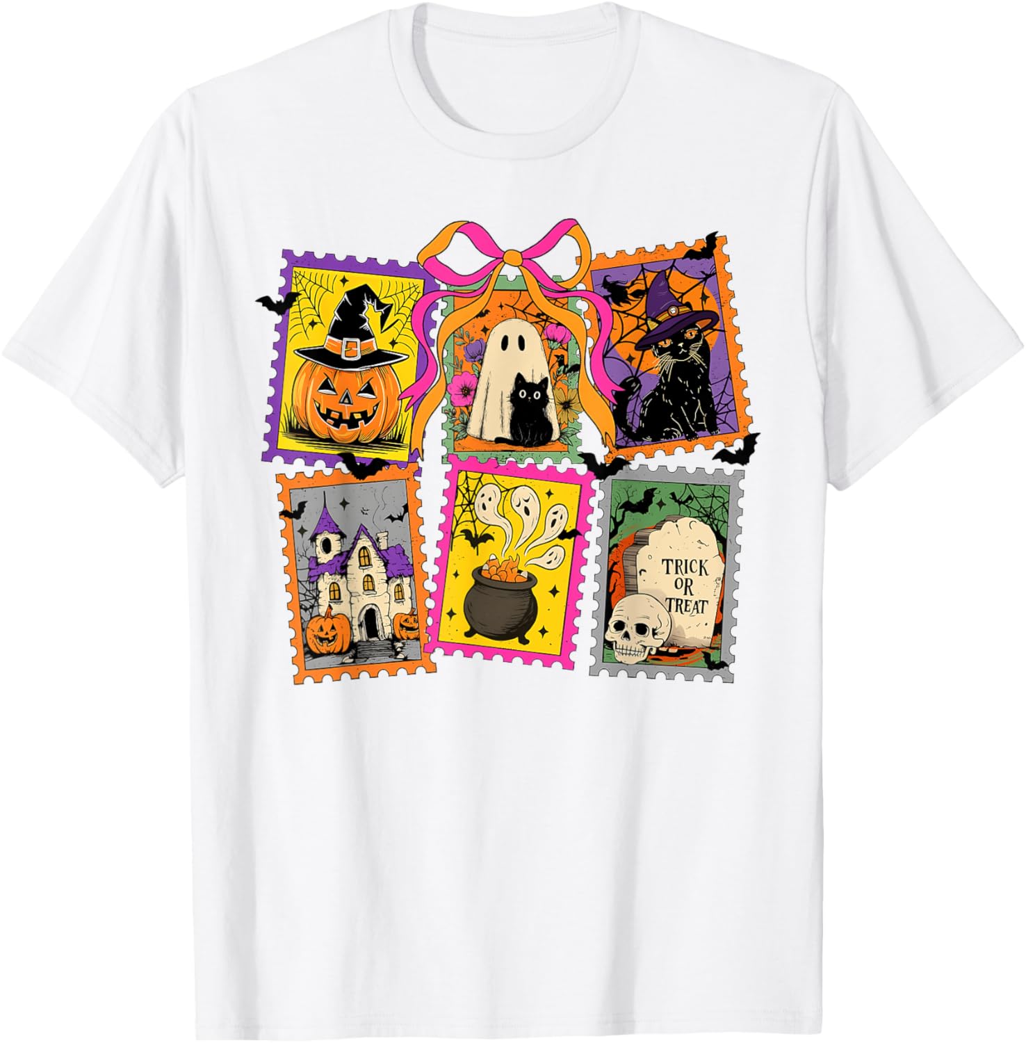 Halloween Ghost Spooky Season Funny Coquette Bow Pumpkin T-Shirt