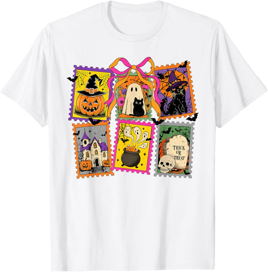 Halloween Ghost Spooky Season Funny Coquette Bow Pumpkin T-Shirt