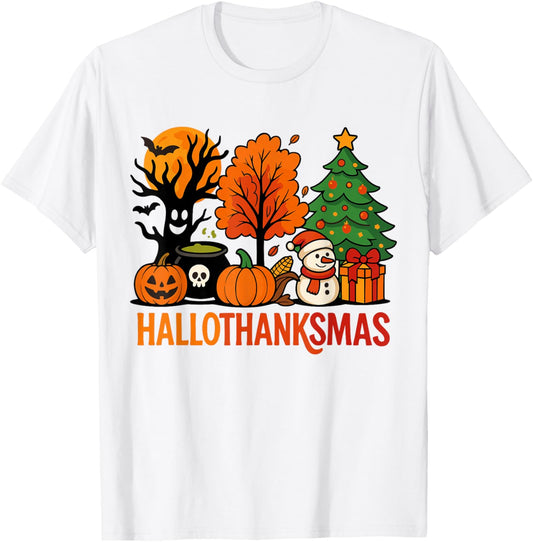 Halloween Thanksgiving Christmas Happy HalloThanksMas T-Shirt