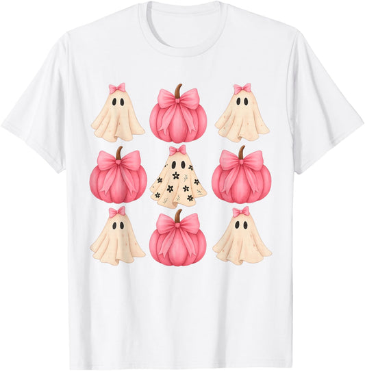 Halloween Coquette Bow Pumpkin Ghost Spooky Boo Women Girl T-Shirt