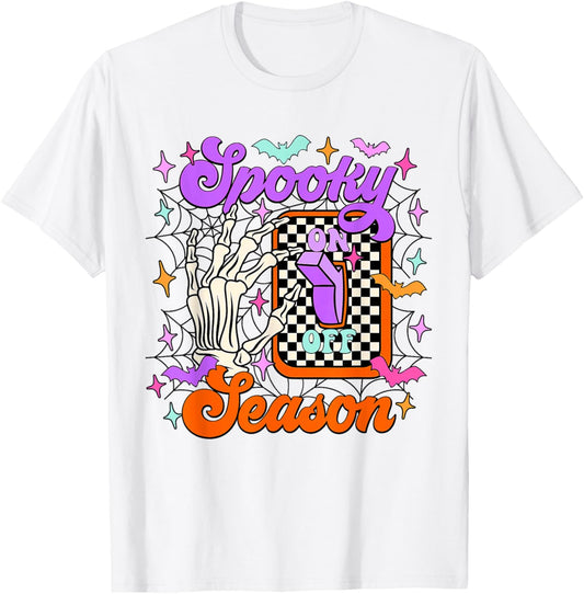 Groovy Spooky Season Skeleton Hand Halloween Light Switch T-Shirt
