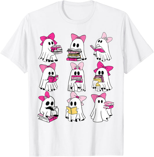 Halloween Pink Ghost Read More Books Spooky Boo Teacher Kids T-Shirt