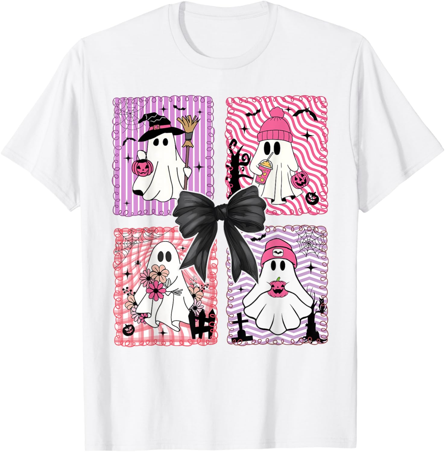Halloween Ghost Coquette Bow Spooky Season Womens Girls T-Shirt