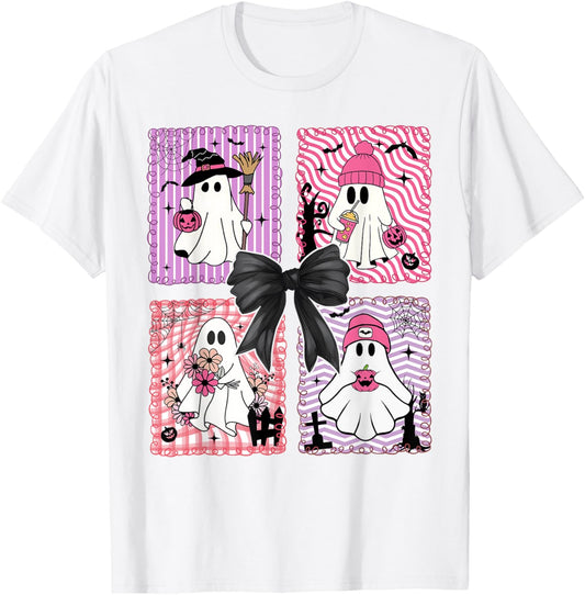 Halloween Ghost Coquette Bow Spooky Season Womens Girls T-Shirt