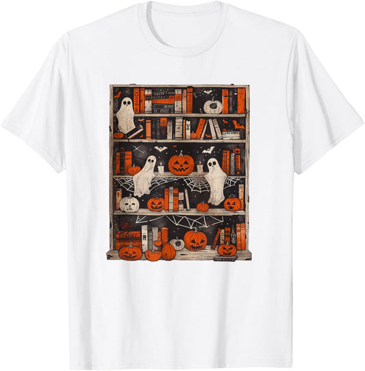 Halloween Library Ghost Books Retro Spooky Season Reading T-Shirt