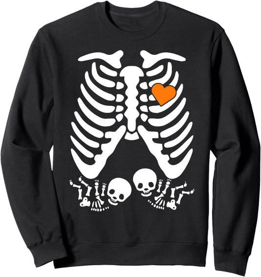 Halloween Pregnancy Announcement Costume, Mom Twins Skeleton Sweatshirt