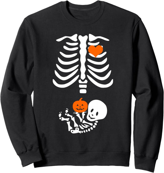 Halloween Skeleton Baby Rib Cage Maternity Pregnant Pumpkin Sweatshirt