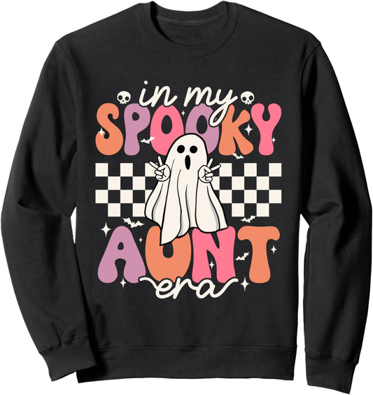 Groovy In My Spooky Aunt Era Retro Auntie Halloween Ghost Sweatshirt