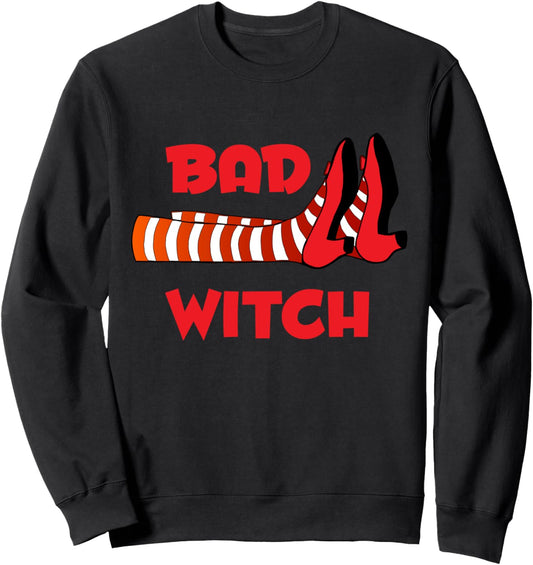 Bad Witch Halloween Red Shoes Striped Socks Sweatshirt