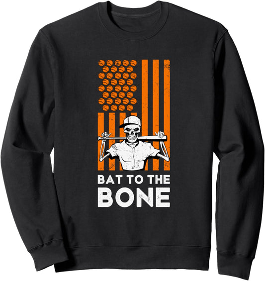 Bat to the Bone Halloween Baseball Skeleton Baseball Bat USA Sweatshirt
