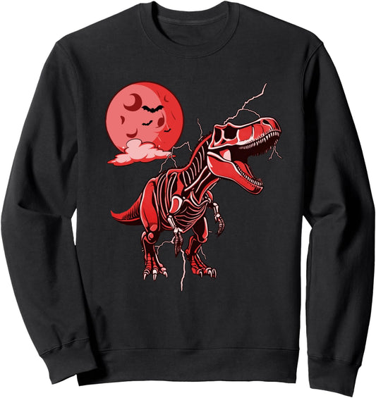 Halloween Dinosaur T Rex Skeleton Scary Moon Red Pumpkin Sweatshirt