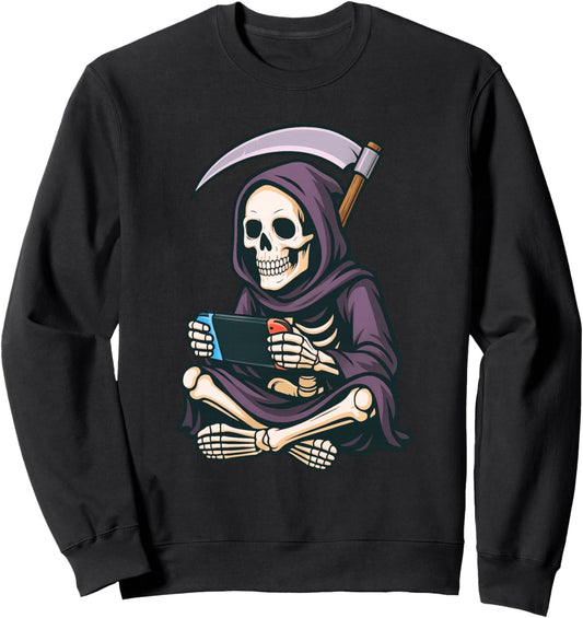 Grim Reaper Gamer Funny Skeleton Halloween Gaming Kids Sweatshirt