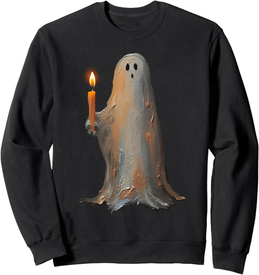 Halloween Ghost Holding Candle Spooky Sweatshirt
