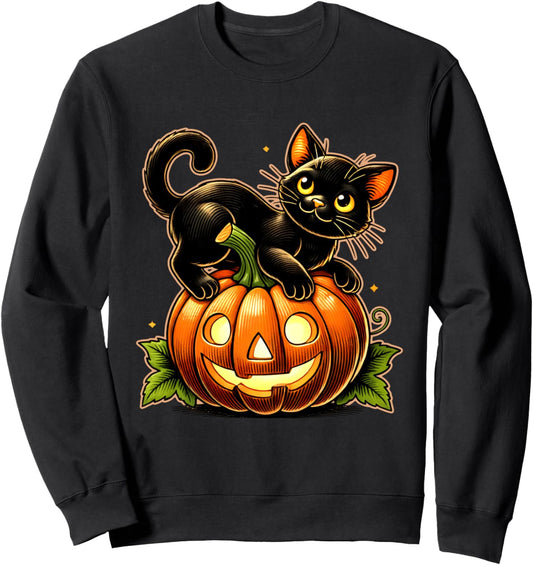 Halloween Black-Cat On Pumpkin Spooky Season Fall Autumn Sweatshirt
